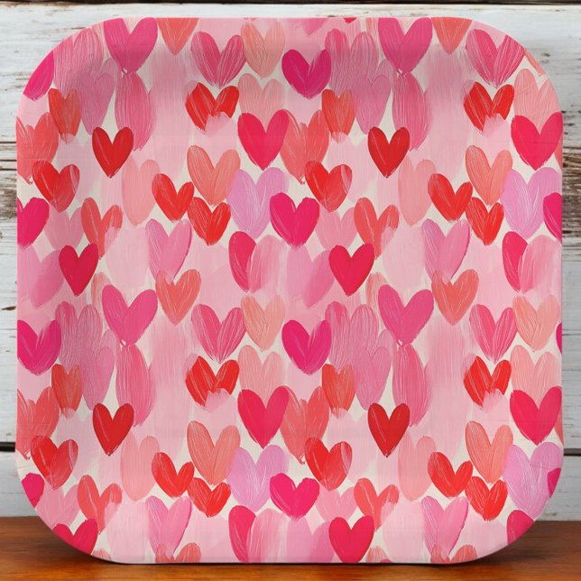 Valentines Day Multi Hearts Pattern Love Paper Plates (Creator Uploaded)