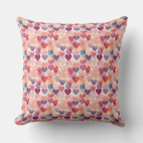Valentines Day Multicolored Hearts Throw Pillow