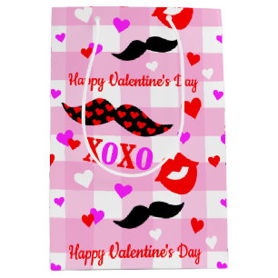 Valentine's Day Mustaches Love and Kisses Medium Gift Bag