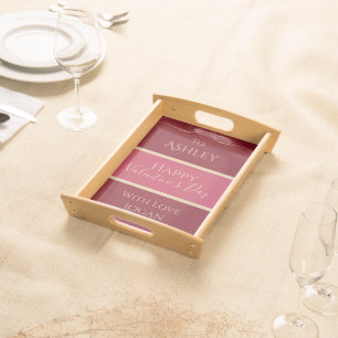 Valentines Day Name Minimal Burgundy Gold Hot Pink Serving Tray