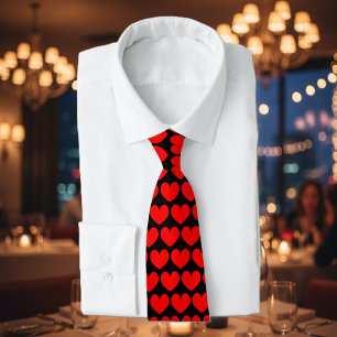 Valentine's Day neck tie with red heart pattern