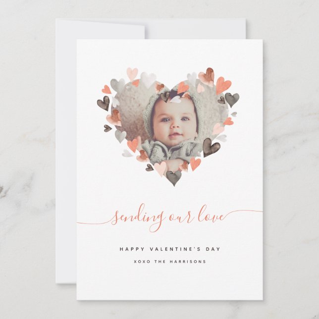 Valentine's Day Neutral Heart Wreath Photo  Announcement (Front)