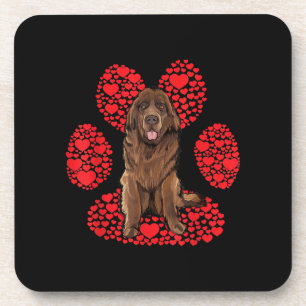 Valentines day Newfie dog love paw gift Beverage Coaster
