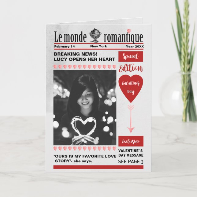 Valentine's Day Newspaper cover Holiday Card (Front)