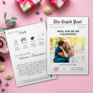 Valentines Day Newspaper Our Love Story Pink Lips Invitation