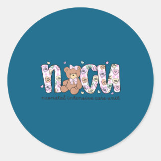 Valentines day nicu nurse cute bear neonatal icu classic round sticker