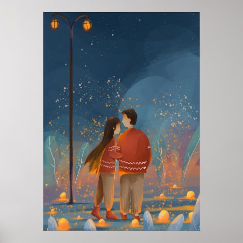 Valentines Day Night Couple Couple Wear Poster