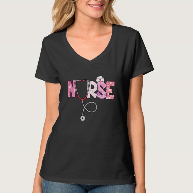 Valentines Day Nurse Heart Nursing Scrub Top RN Wo (Front)