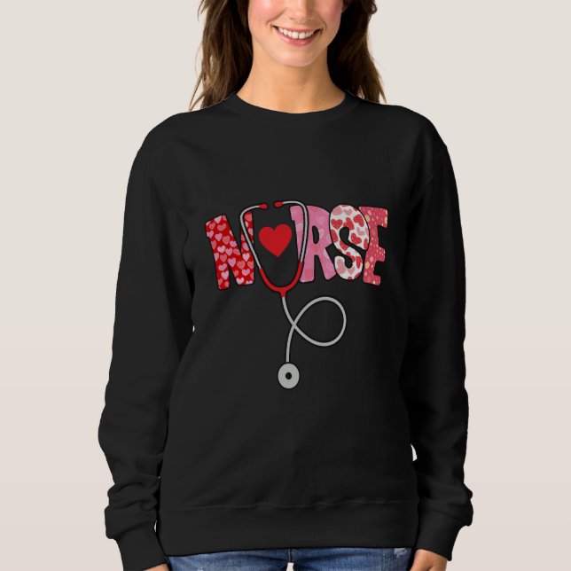 Valentines Day Nurse Heart Nursing Scrub Top RN Wo (Front)