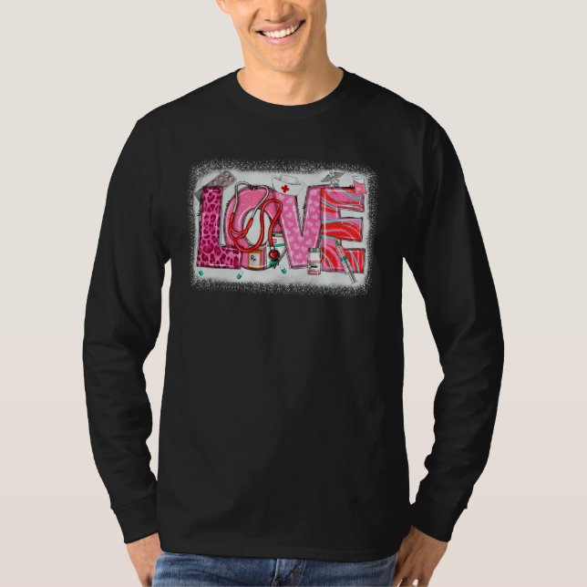 Valentines Day Nurse Heart Pink Leopard Nursing Sc T-Shirt (Front)