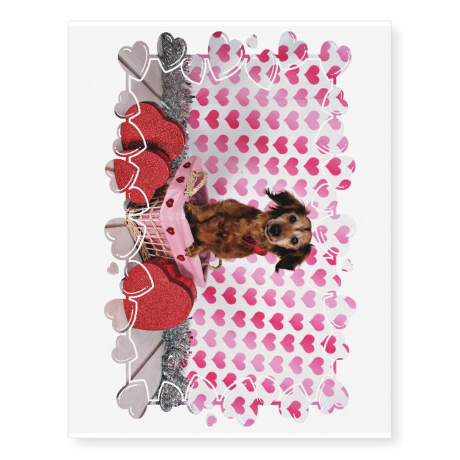 Valentine's Day - Oakley - Dachshund Temporary Tattoos (Front)