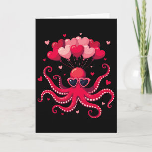 Valentines Day Octopus With Heart Lloons Octopus V Card
