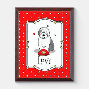 Valentine's Day Old English Sheepdog Gray 1 Cute Award Plaque