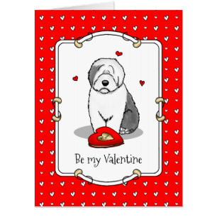 Valentine's Day Old English Sheepdog Gray 1 Cute Card