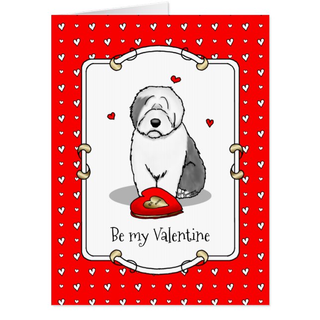 Valentine's Day Old English Sheepdog Gray 1 Cute Card (Front)