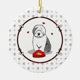 Valentine's Day Old English Sheepdog Gray 1 Cute Ceramic Ornament