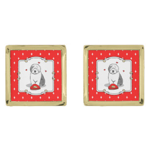 Valentine's Day Old English Sheepdog Gray 1 Cute Cufflinks