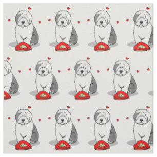 Valentine's Day Old English Sheepdog Gray 1 Cute Fabric