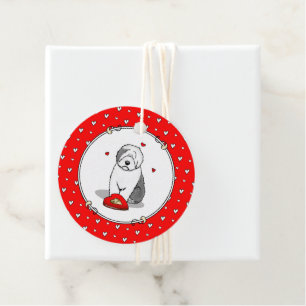 Valentine's Day Old English Sheepdog Gray 1 Cute Favor Tags