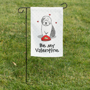Valentine's Day Old English Sheepdog Gray 1 Cute Garden Flag