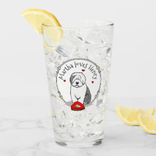Valentine's Day Old English Sheepdog Gray 1 Cute Glass