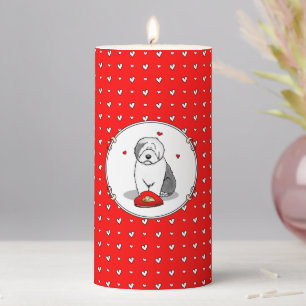 Valentine's Day Old English Sheepdog Gray 1 Cute Pillar Candle