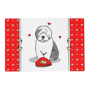 Valentine's Day Old English Sheepdog Gray 1 Cute Placemat
