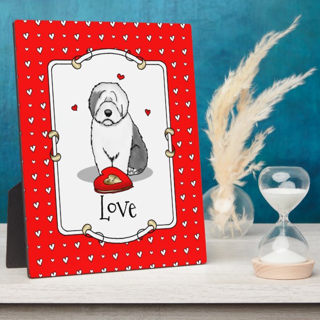 Valentine's Day Old English Sheepdog Gray 1 Cute Plaque (Side)