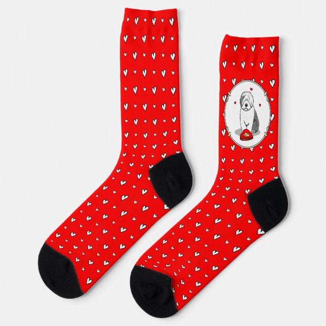 Valentine's Day Old English Sheepdog Gray 1 Cute Socks (Left)