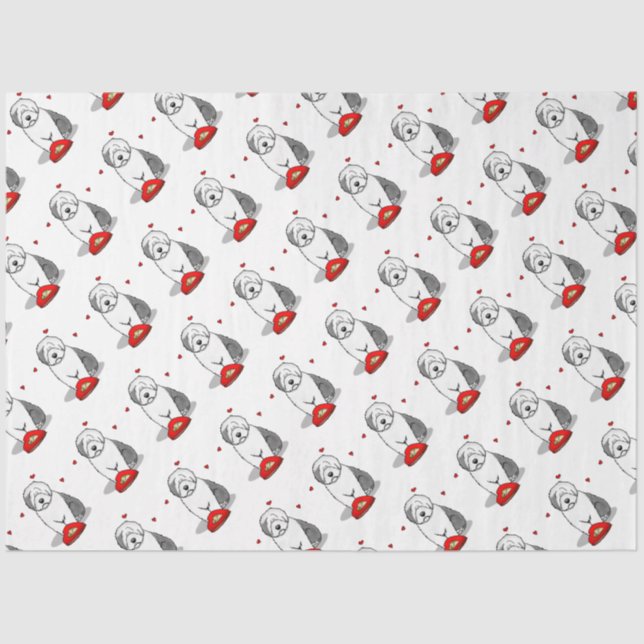 Valentine's Day Old English Sheepdog Gray 1 Cute Tissue Paper (Front)