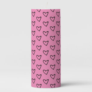 Valentines Day Open Heart Pattern Pink Black Pillar Candle