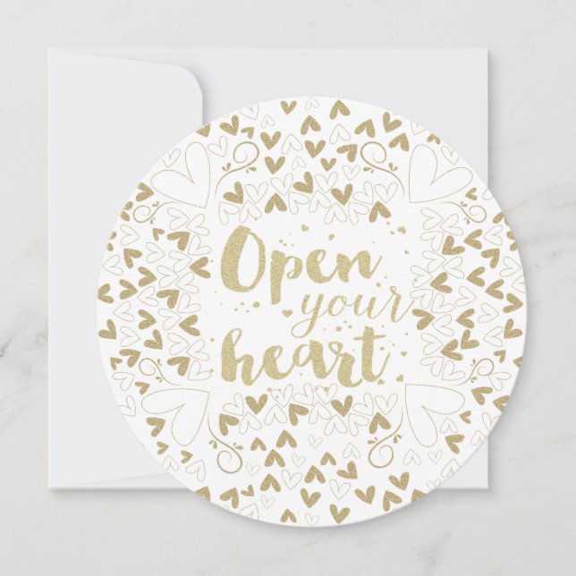 Valentine's Day - "Open Your Heart" Gold Holiday Card (Front)