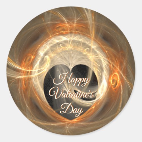 Valentines Day Orange Heart Swirl Fractal  Classic Round Sticker