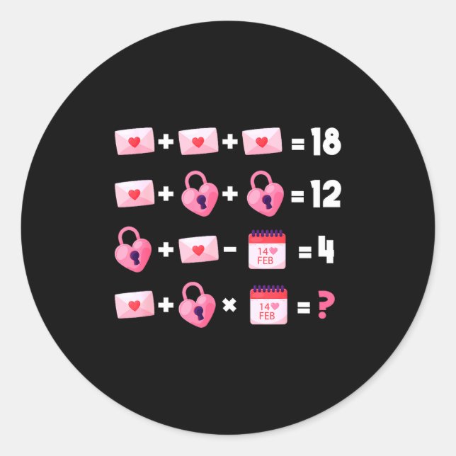 Valentines Day Order Of Operations Valentines Math Classic Round Sticker (Front)