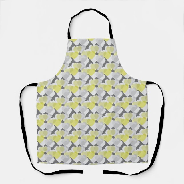 Valentines Day Overlay Yellow and Gray Hearts Apron (Front)