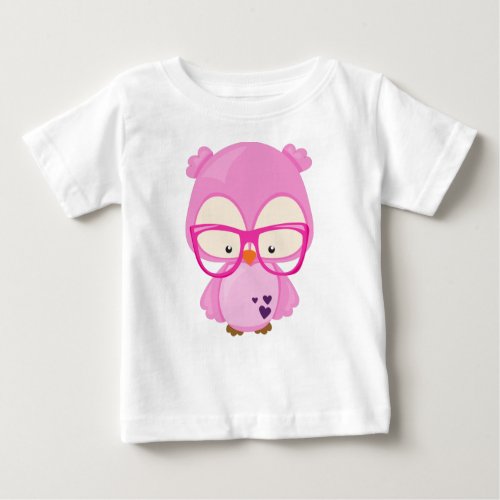 Valentines Day Owl Pink Owl Glasses Hearts Baby T_Shirt