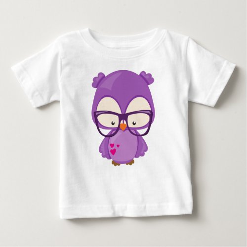 Valentines Day Owl Purple Owl Glasses Hearts Baby T_Shirt