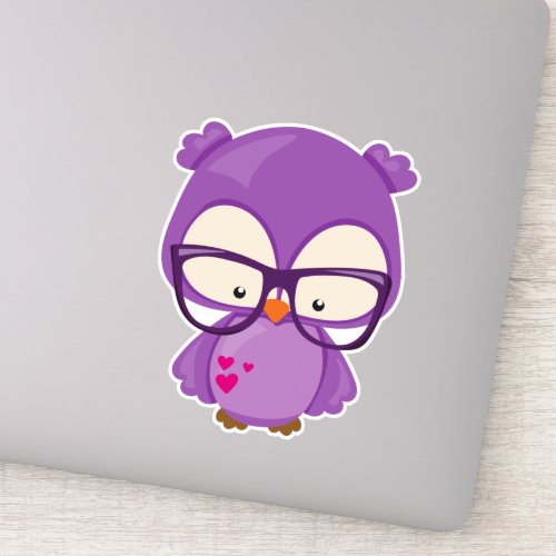 Valentines Day Owl Purple Owl Glasses Hearts Sticker