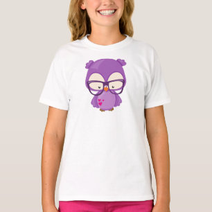Valentine's Day Owl, Purple Owl, Glasses, Hearts T-Shirt