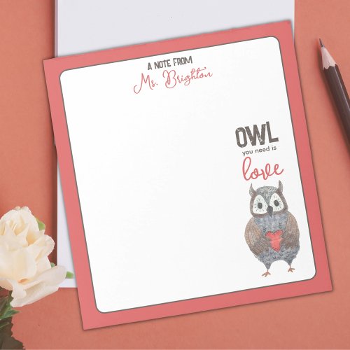 Valentines Day Owl Teacher Gift Notepad