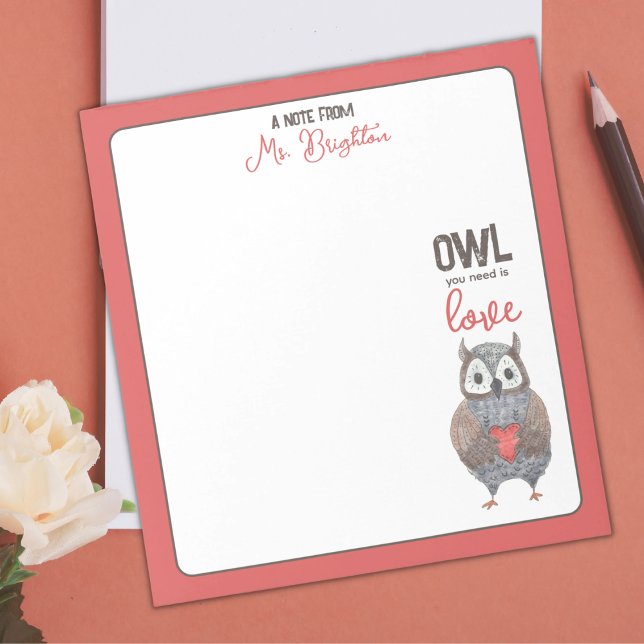 Valentine's Day Owl Teacher Gift Notepad (Creator Uploaded)