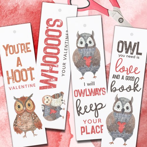 Valentines Day Owl Themed Bookmarks