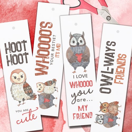 Valentines Day Owl Themed Bookmarks
