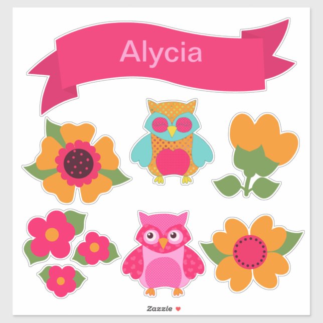 Valentine's Day Owls and Banner Customize It Sticker (Sheet)