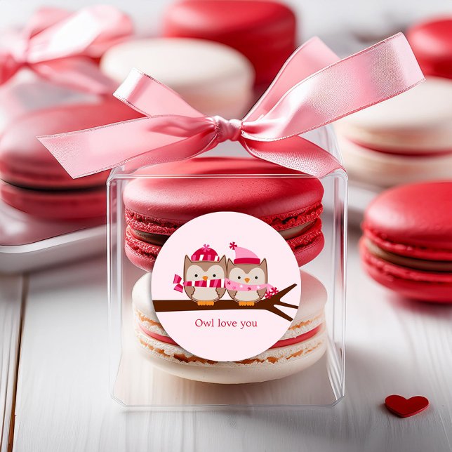 Valentines Day Owls Classic Round Sticker (Creator Uploaded)