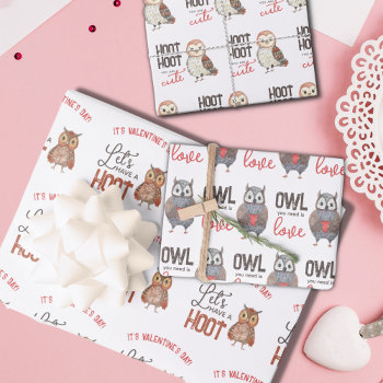 Valentine's Day Owls Cute Wrapping Paper Sheets by tiffjamaica at Zazzle