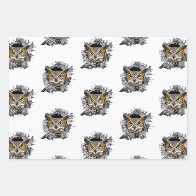 Valentine's Day Owls Cute Wrapping Paper Sheets (Front)