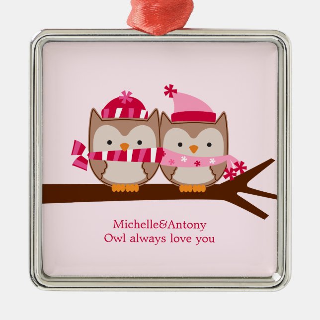 Valentines Day Owls Metal Ornament (Front)