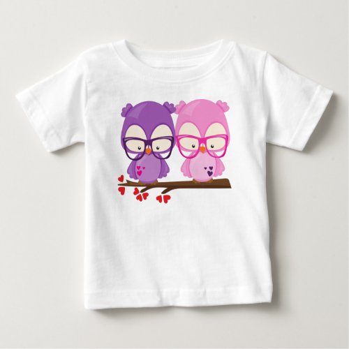 Valentines Day Owls Pink Owl Purple Owl Hearts Baby T_Shirt
