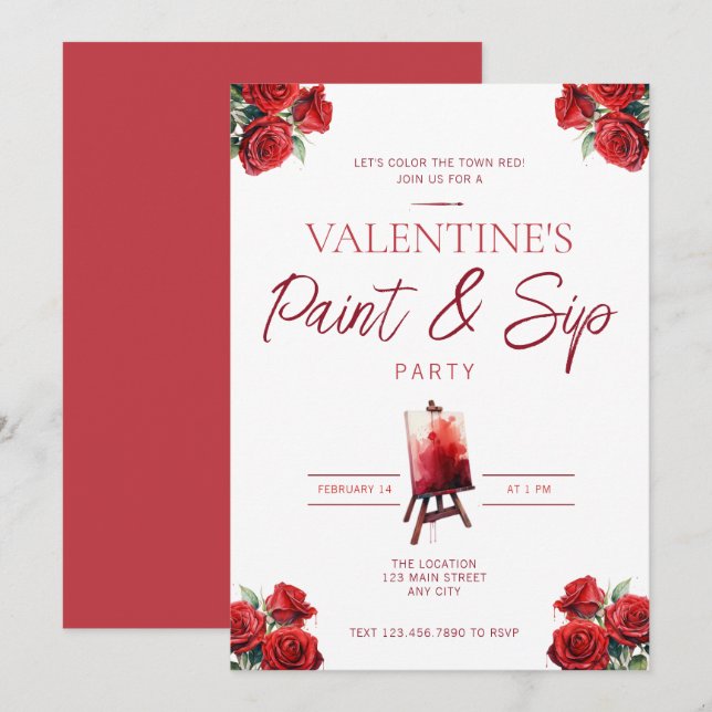 Valentine's Day Paint and Sip Party Invitation (Front/Back)
